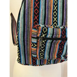 Boho Striped Hemp Mini Festival Backpack Blue thumbnail 4