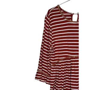 Jodifl Women's‎ Dress Flowy Ruffle Midi Striped Long Bell Sleeve Stretch Medium thumbnail 3