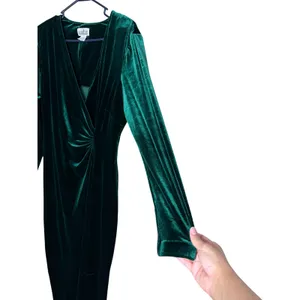 Vintage Robbie Bee 90s Womens Dark Green Velvet Maxi Dress Long Sleeve Size L thumbnail 5