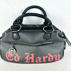 Ed Hardy Mini Bowler Bag Stachel Rhinestone Rose Heart Tattoo Art Y2K Studded thumbnail 2