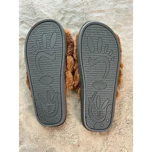 Women's Fuzzy Double Strap Slide Slippers Brown Open Casual Sketchers - Size 9 thumbnail 3