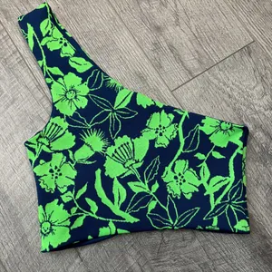 Zara Womens Small Floral Jacquard One Shoulder Crop Top thumbnail 2