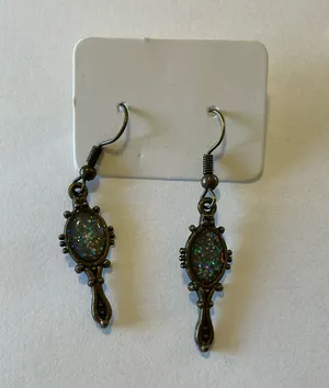 Handmade Sparkly Brass Color Mirror Earrings thumbnail 1