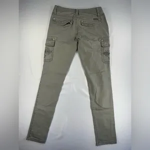 Miss Me • Olive Green Cargo Jeans Bead Embellished Cross Accent Size 26 thumbnail 7
