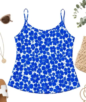L.L.Bean Blue White Floral Tankini Swim Top Women’s Size 10 Coastal Resort Swim thumbnail 1