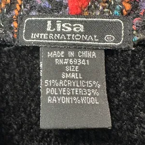 Lisa International Women Colorful Abstract Print Textured Zip Up Vest S Black thumbnail 4