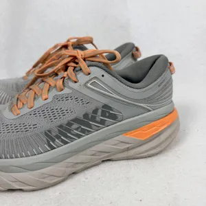 Hoka‎ Bondi 7 Running Shoes Womens 8.5 UK 7 Cushioned Road Sneakers Grey Orange thumbnail 2