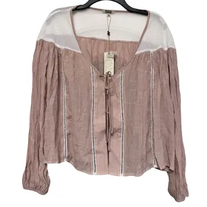 Gimmicks By Buckle Blouse Shirt Top Womens Size‎ Small Crochet Boho Lace Up Tan thumbnail 1