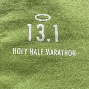 green and white Notre Dame Holy Half Marathon shirt thumbnail 2