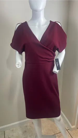 Lulu's Burgundy Cold-Shoulder Wrap Sheath Dress thumbnail 1