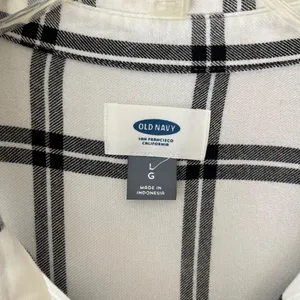 Old Navy Sz L Plaid White Black Shirt Midi Dress for Women V Neck Stretch Pocket thumbnail 3