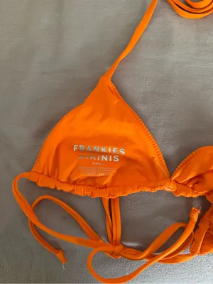 Frankie's Bikinis Orange Ribbed Triangle Bikini Top thumbnail 2