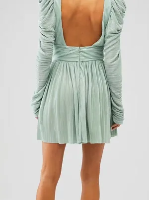 Sabina Musayev Green Wrap Dress with Puff Sleeves thumbnail 12
