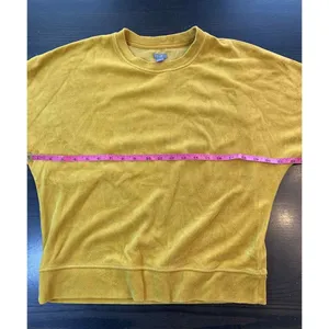 Aerie Soft‎ Velour Sweatshirt Women XS Mustard Yellow Oversized Cozy Top Comfy thumbnail 7
