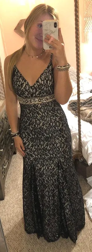 Black/White Lace prom dress thumbnail 1
