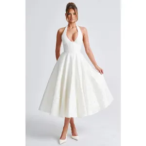 NWT Babyboo Effie Ivory Floral Jacquard Halter A-Line Midi Dress Womens Size M thumbnail 9
