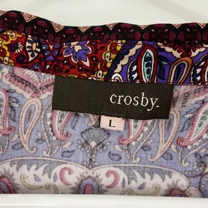 Crosby Large Purple, Red Boho Pattern 70s Button Down Long Sleeve Shirt thumbnail 4