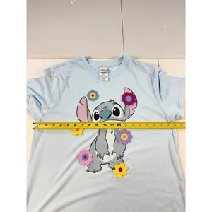 Disney Stitch Flower T-Shirt Womens Blue Graphic Crew Neck Short Sleeve‎ thumbnail 5