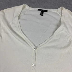 MNG BASICS Cardigan Sweater Womens M White V Neck Button Knit Mango thumbnail 3