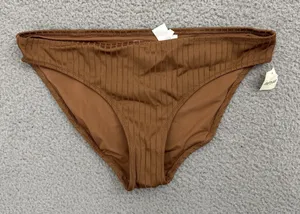NWT Aerie Swim Bikini Bottom Brown‎ Ribbed Beach Summer Vacation Women Large thumbnail 1