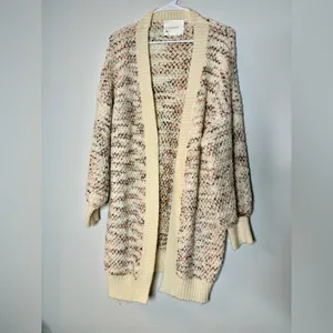 Anthropologie Cream and Brown Textured Knit‎ Cardigan thumbnail 3