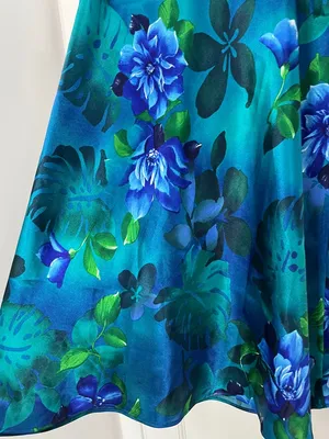 Y2K Tropical Floral & Monstera Leaf Print Satin Slip Dress - Size Large thumbnail 9