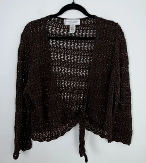 United States Sweaters Brown Shrug Shimmer Crochet Y2K Layering Fairy Size 18/20 thumbnail 1