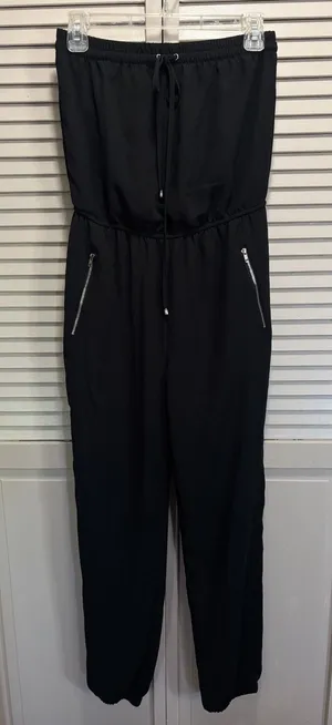 Strapless‎ Jumpsuit Black Size M/L Chiffon Elastic/Tie Pockets Zippers thumbnail 1