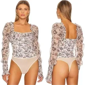 Free People Brunch Date Bodysuit Sheer Floral Coquette Milk Maid Feminine S thumbnail 3