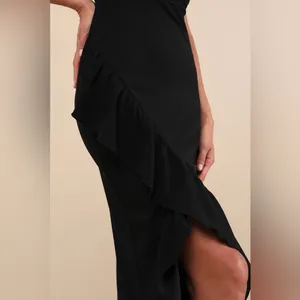 Lulu's Immaculate Excellence Black Sleeveless Ruffled Tulip Maxi Dress thumbnail 3