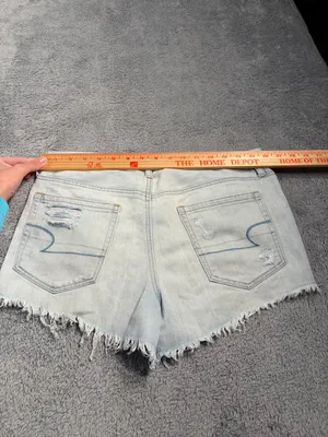 American Eagle vintage hi-rise festival Light Blue Distressed Denim Shorts 8 thumbnail 9