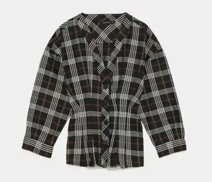 Zara Plaid Peplim V-Neck Blouse Top 3/4 Sleeves thumbnail 2