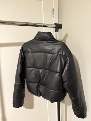 ZARA Puffer Jacket Black Leather thumbnail 4