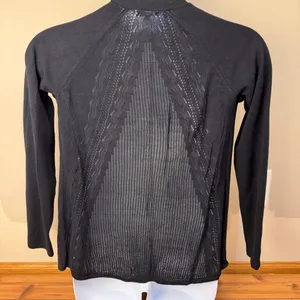 Maurices Long Sleeve Pointelle Back Open Front Cardigan Sweater Black Small thumbnail 5