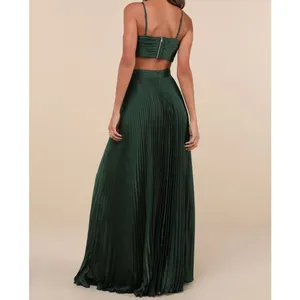 NEW Lulus Got the Glam Emerald Green Satin Pleated Cutout Maxi Gown Dress XS thumbnail 2
