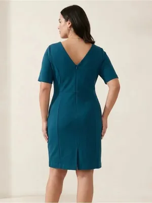 Ann Taylor Peacock Blue Green Scoop Neck V-back Tailored Sheath Dress thumbnail 2