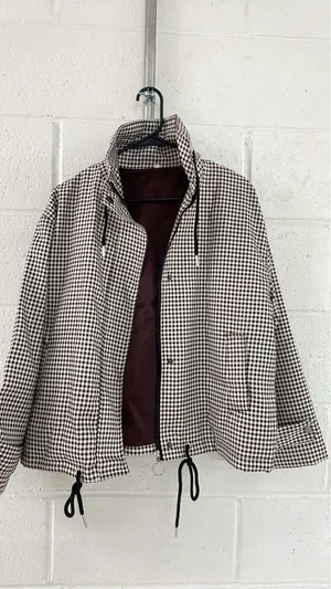 Amazon Women Gingham Zipper Bomber Jacket Stand Collar Long Sleeve Jacket Cropped Outwear with Pockets thumbnail 2