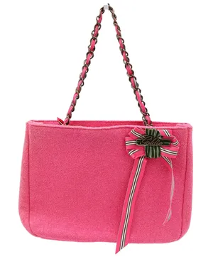 Bath & Body Works Goldie Pink Boucle Tote Bag Limited Edition Chain Strap Bow thumbnail 1