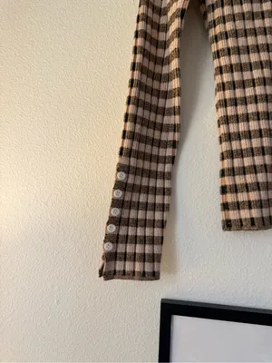 Maeve Cream and Brown Checked Ribbed Turtleneck thumbnail 3
