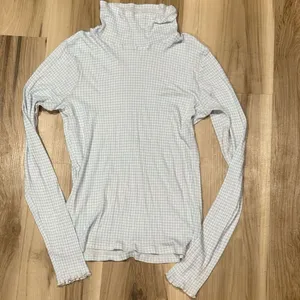 Everlane Blue White Gingham Checkered Long Sleeve Mockneck Top Women’s Medium thumbnail 2