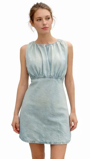 Zara NEW Denim Mini Y2K Dress Distressed Normcore Grunge Clean Girl Casual M thumbnail 1