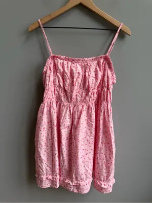 Free People Gabby Mini Dress Pink Cherry Floral Smocked Mini Sundress Medium thumbnail 3
