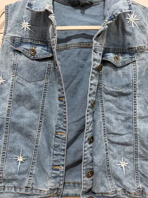 Baccini Embellished Denim Vest Sleeveless Jean Jacket Sequin Stars Size Large thumbnail 3