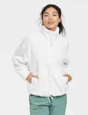 All In Motion Womens High Pile Fleece Pullover Jacket 1/4 Zip White XL thumbnail 1