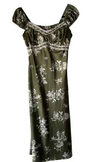 Inspired Hearts Dress Milkmaid Y2k Medium Floral Maxi Cottagecore Puff‎ Sleeve thumbnail 1