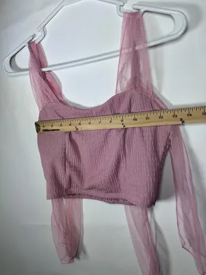 Altar’d State Size S Mauve Pink Tulle Bow Strap Smocked Crop Top Coquette thumbnail 7