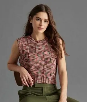 Steve Madden Sweater Vest Multicolor Space Dye Cropped Knit Retro Festival Y2K S thumbnail 1