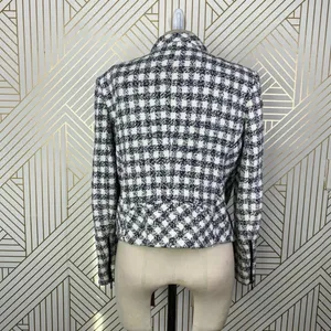 Zara Basic Checker Plaid Tweed Moto Jacket in Black & Cream Size US Medium‎ thumbnail 6