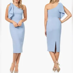 NWOT Dress The Population TIFFANY One Shoulder MIDI Dress Sky blue sz M thumbnail 2