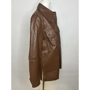 Miss K Vintage Brown Faux Leather Shacket Snap Front Jacket Large RN 42000 thumbnail 3